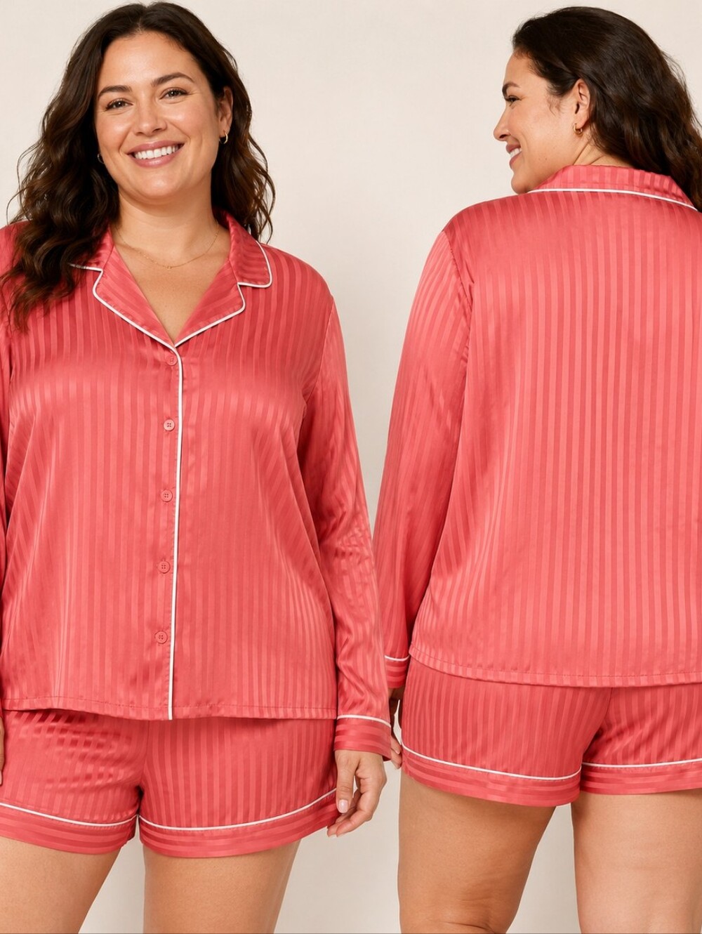 Auden Women’s 4X Coral Satin Stripe Pajama Set NWT